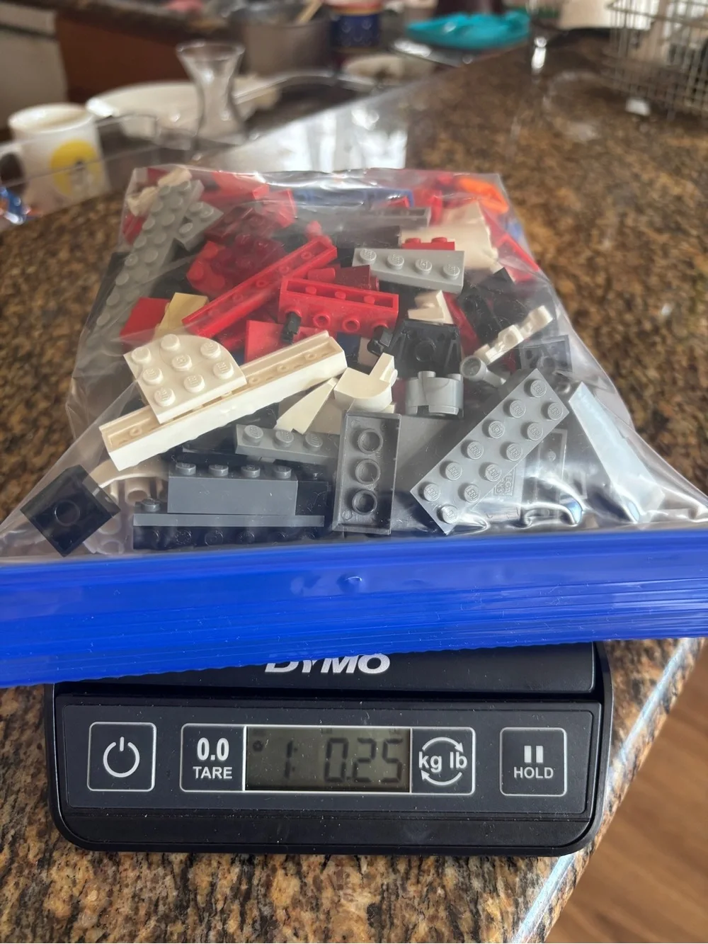 Legos Assorted Building Bricks in Beige, Navy, Red, Black. 1 1/4 pounds.